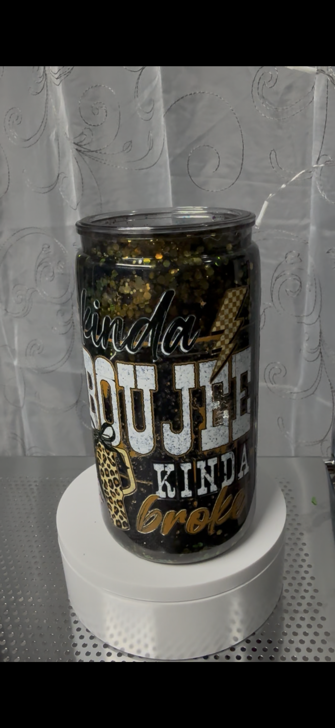 16 Oz "Kinda Boujee Kinda Broke" Black Cateye Cup